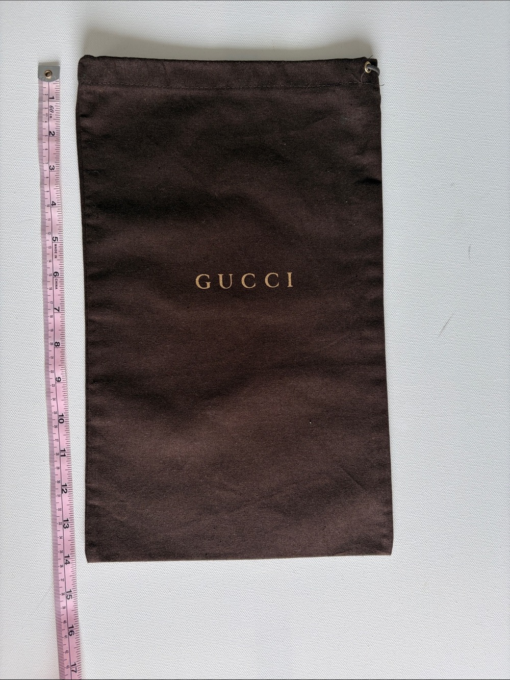 Gucci Dark Brown Drawstring Dust Bag with Gold Logo 14x9